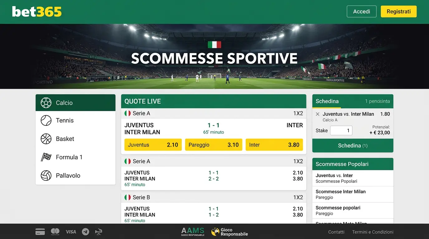 Scommesse sportive online su Bet365 Italia