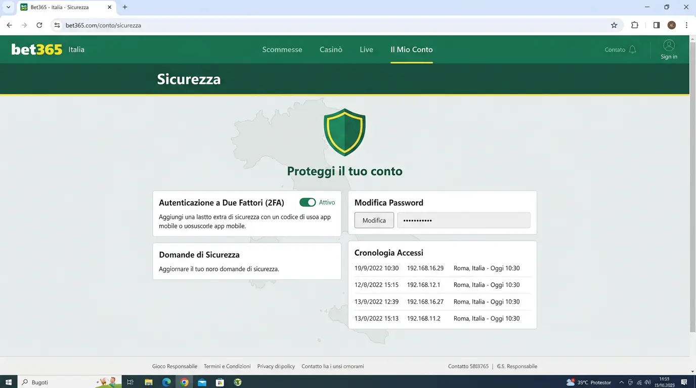 Sicurezza dell'account Bet365